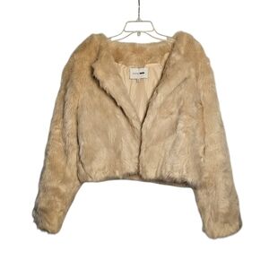 Fashion Nova Womens Tan Faux Fur Crop Open Front Jacket XL